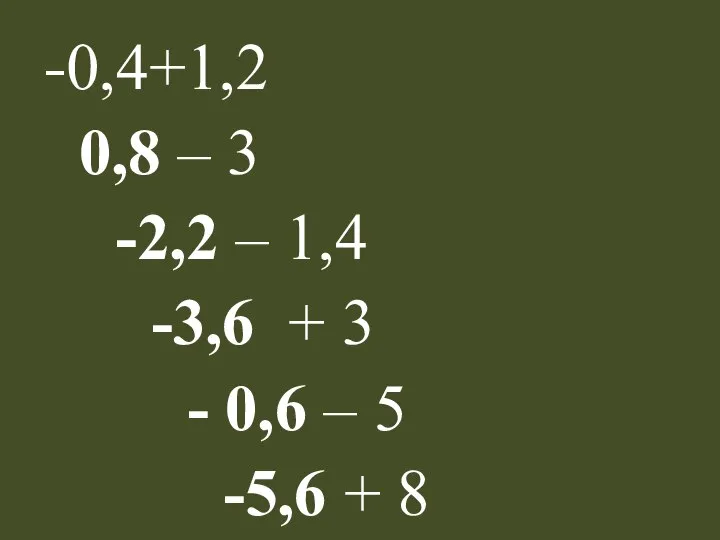 -0,4+1,2 0,8 – 3 -2,2 – 1,4 -3,6 + 3 -