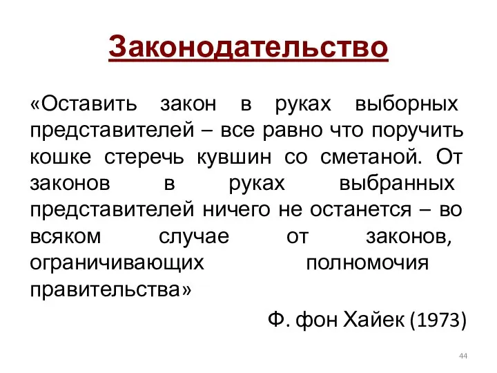 Законодательство «Оставить закон в руках выборных представителей – все равно что