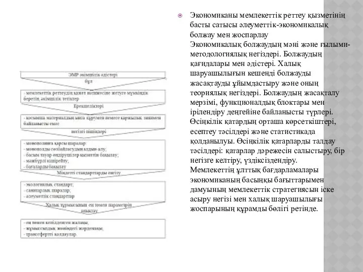 Экономиканы мемлекеттік реттеу қызметінің басты сатысы әлеуметтік-экономикалық болжау мен жоспарлау Экономикалық