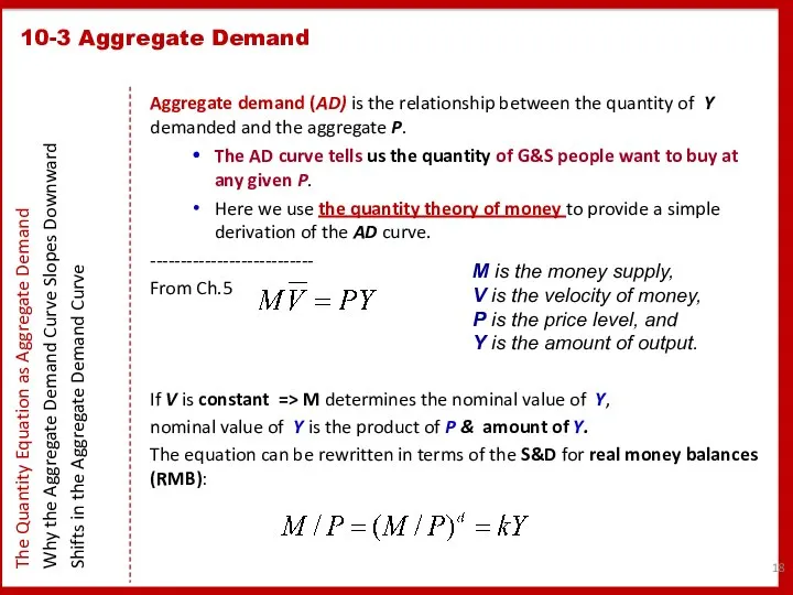 Aggregate demand (AD) is the relationship between the quantity of Y