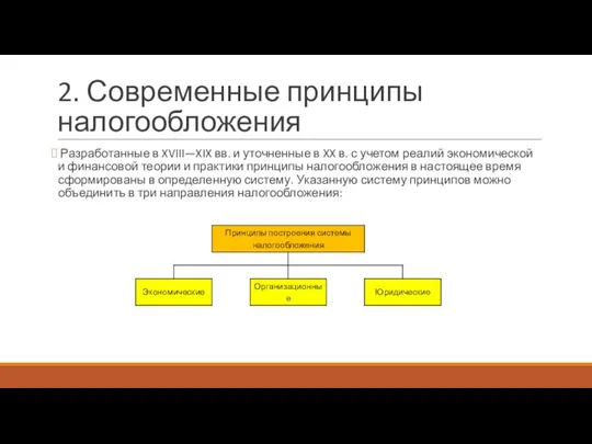 2. Современные принципы налогообложения Разработанные в XVIII—XIX вв. и уточненные в