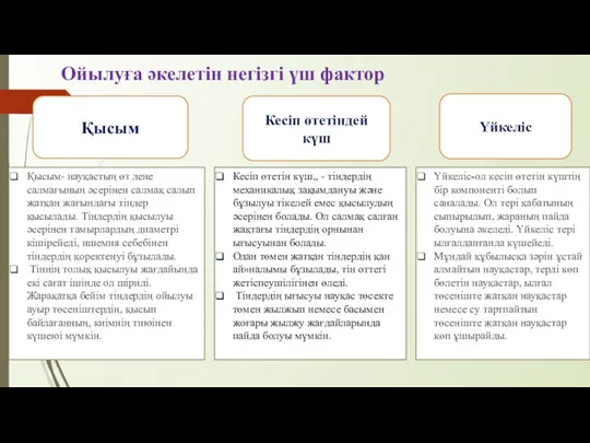 Ойылуға әкелетін негізгі үш фактор Қысым Кесіп өтетіндей күш Үйкеліс Қысым-