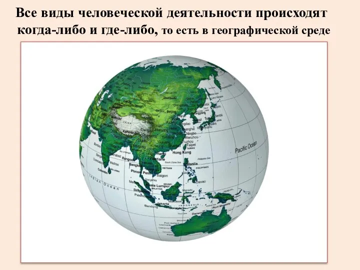 Все виды человеческой деятельности происходят когда-либо и где-либо, то есть в географической среде