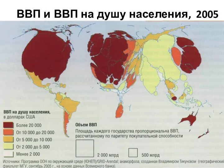 ВВП и ВВП на душу населения, 2005