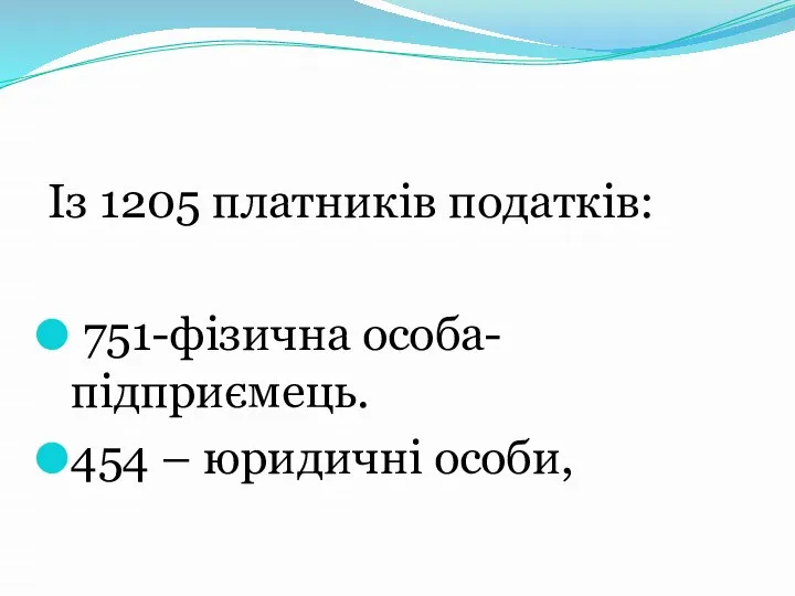 Із 1205 платників податків: 751-фізична особа-підприємець. 454 – юридичні особи,