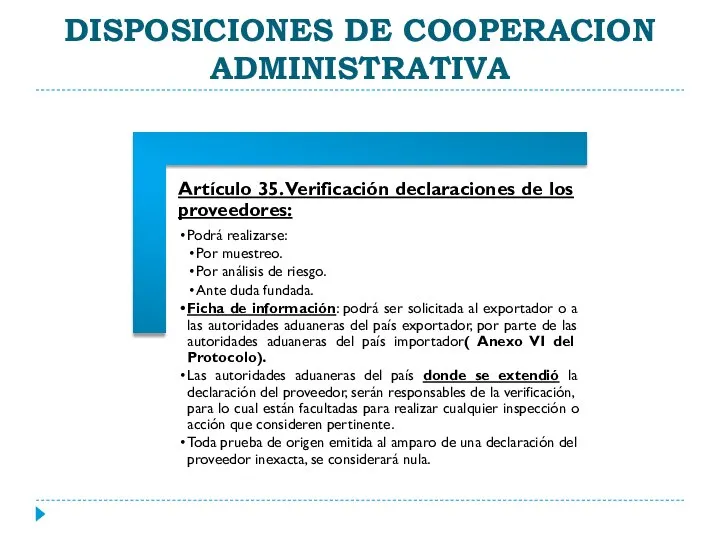 DISPOSICIONES DE COOPERACION ADMINISTRATIVA