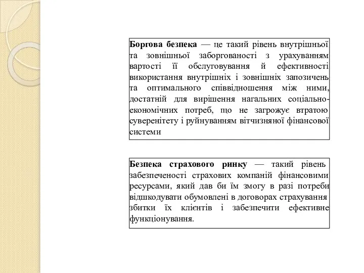 Боргова безпека — це такий рівень внутрішньої та зовнішньої заборгованості з