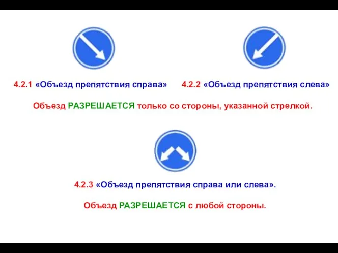 4.2.1 «Объезд препятствия справа» 4.2.2 «Объезд препятствия слева» Объезд РАЗРЕШАЕТСЯ только