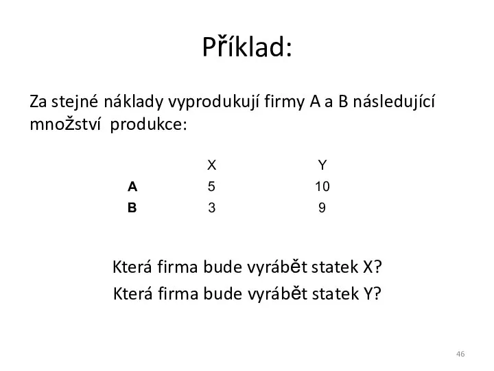 Příklad: Za stejné náklady vyprodukují firmy A a B následující množství