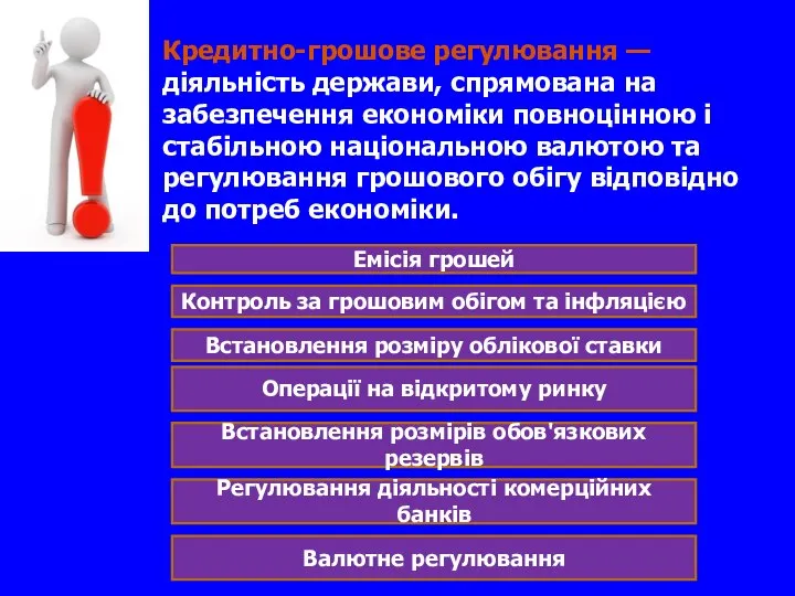 Кредитно-грошове регулювання — діяльність держави, спрямована на забезпечення економіки повноцінною і