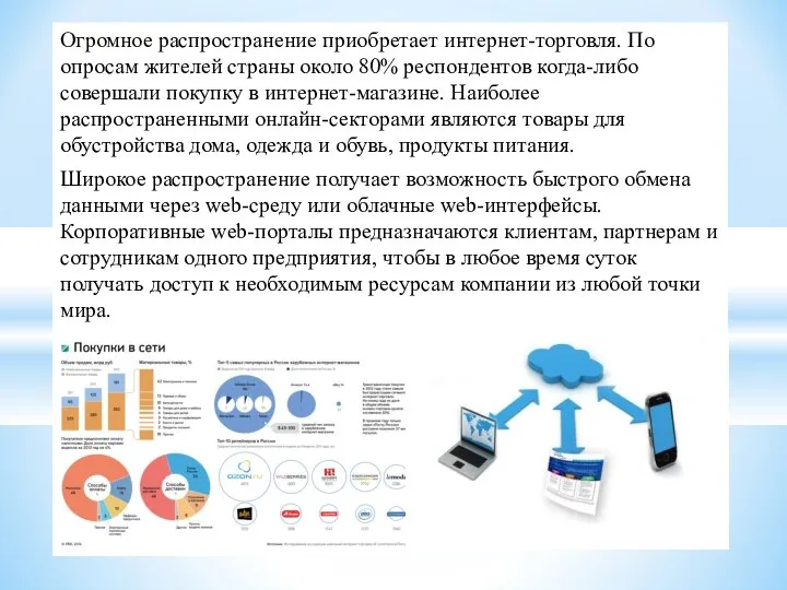 Огромное распространение приобретает интернет-торговля. По опросам жителей страны около 80% респондентов