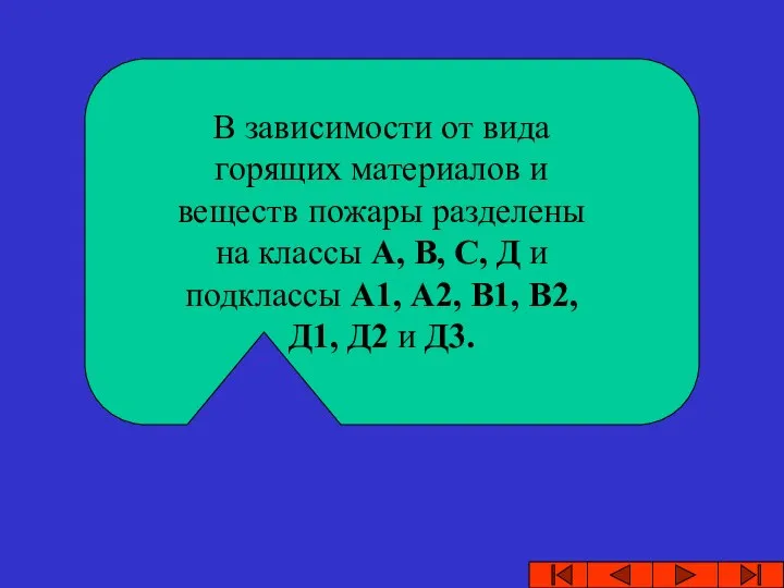 В зависимости от вида горящих материалов и веществ пожары разделены на