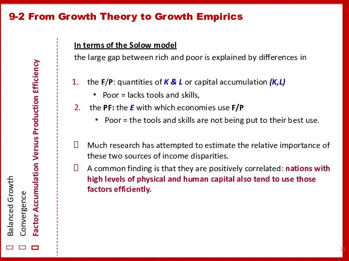 9-2 From Growth Theory to Growth Empirics Balanced Growth Convergence Factor