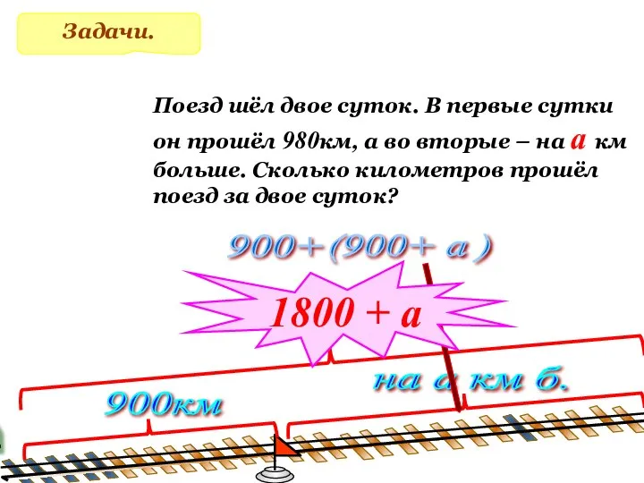 Задачи. Поезд шёл двое суток. В первые сутки он прошёл 980км,