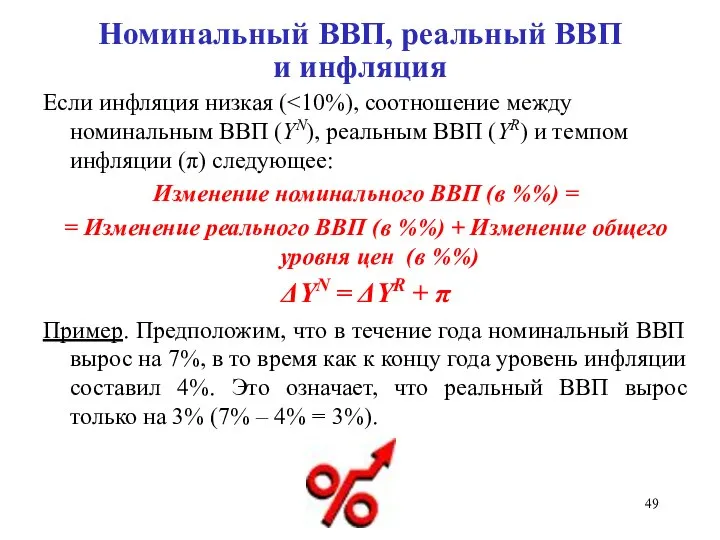 Номинальный ВВП, реальный ВВП и инфляция Если инфляция низкая ( Изменение