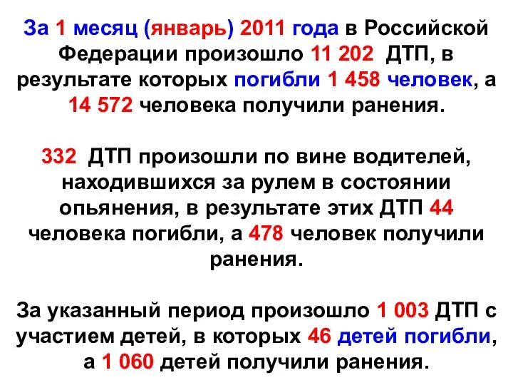 За 1 месяц (январь) 2011 года в Российской Федерации произошло 11