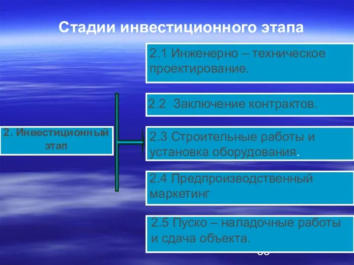 2. Инвестиционный этап 2.1 Инженерно – техническое проектирование. 2.2 Заключение контрактов.