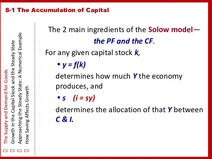 8-1 The Accumulation of Capital The Supply and Demand for Goods