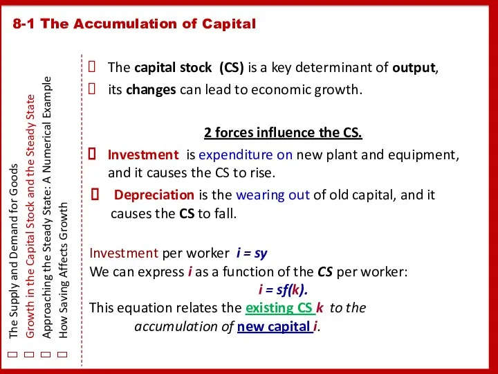 8-1 The Accumulation of Capital The Supply and Demand for Goods