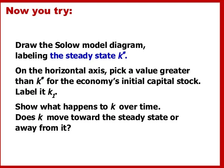 Now you try: Draw the Solow model diagram, labeling the steady