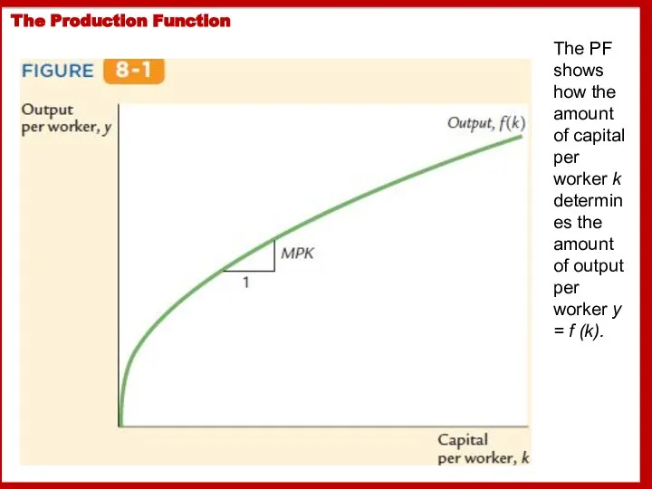 The Production Function The PF shows how the amount of capital