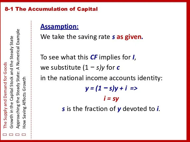 8-1 The Accumulation of Capital The Supply and Demand for Goods