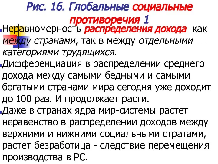 Рис. 16. Глобальные социальные противоречия 1 Неравномерность распределения дохода как между