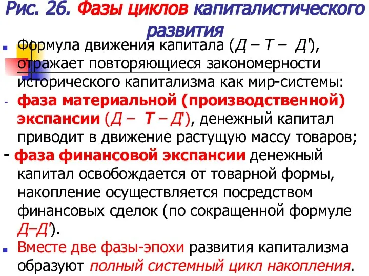 Рис. 26. Фазы циклов капиталистического развития Формула движения капитала (Д –