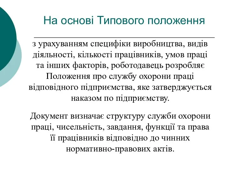 На основі Типового положення з урахуванням специфіки виробництва, видів діяльності, кількості