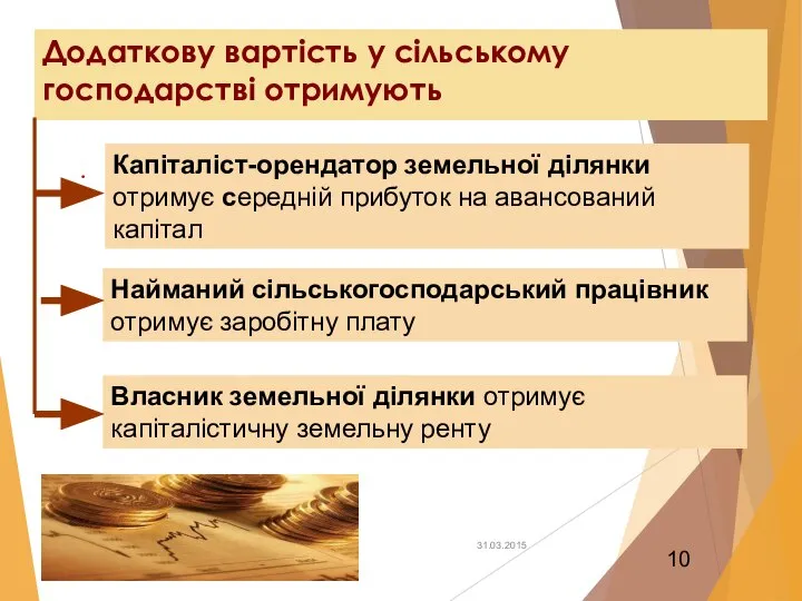 Додаткову вартість у сільському господарстві отримують . Капіталіст-орендатор земельної ділянки отримує