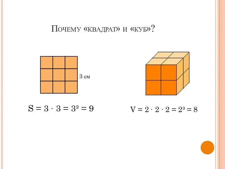 Почему «квадрат» и «куб»? S = 3 ∙ 3 = 3²