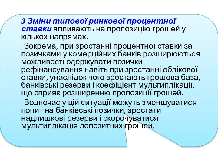 3 Зміни типової ринкової процентної ставки впливають на пропозицію грошей у