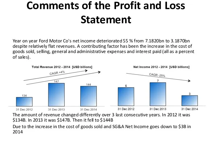 Comments of the Profit and Loss Statement Year on year Ford