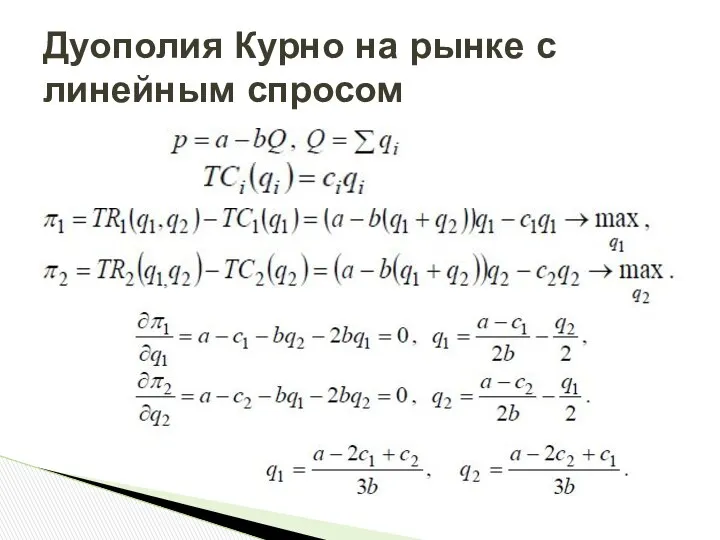 Дуополия Курно на рынке с линейным спросом