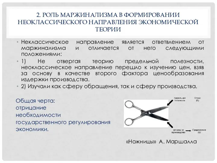 2. РОЛЬ МАРЖИНАЛИЗМА В ФОРМИРОВАНИИ НЕОКЛАССИЧЕСКОГО НАПРАВЛЕНИЯ ЭКОНОМИЧЕСКОЙ ТЕОРИИ Неклассическое направление