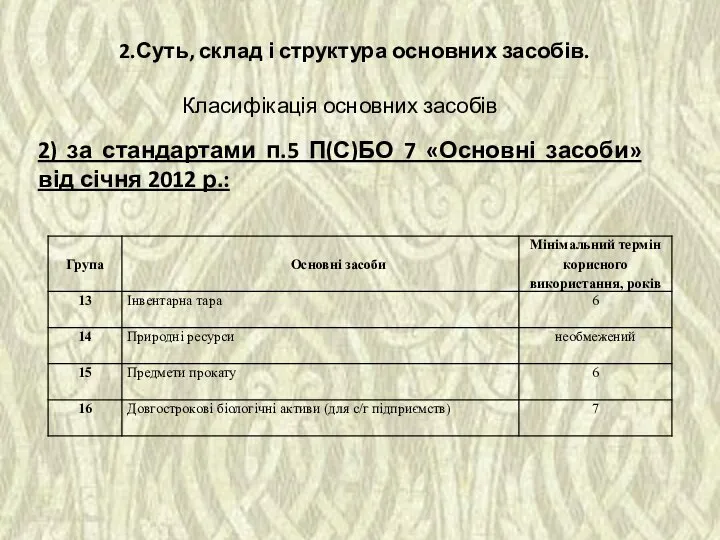 2.Суть, склад і структура основних засобів. Класифікація основних засобів 2) за