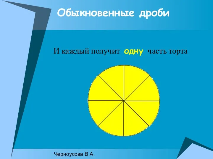 Черноусова В.А. Обыкновенные дроби И каждый получит одну часть торта