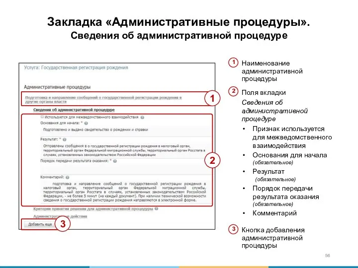 Закладка «Административные процедуры». Сведения об административной процедуре