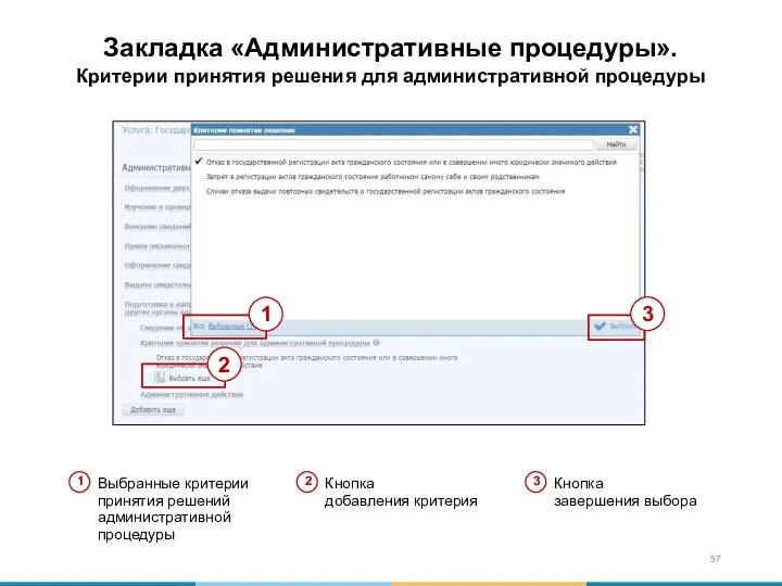 Закладка «Административные процедуры». Критерии принятия решения для административной процедуры