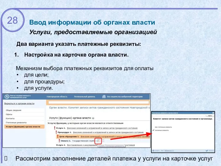 Рассмотрим заполнение деталей платежа у услуги на карточке услуг Ввод информации