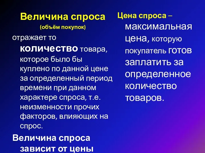 Цена спроса – максимальная цена, которую покупатель готов заплатить за определенное