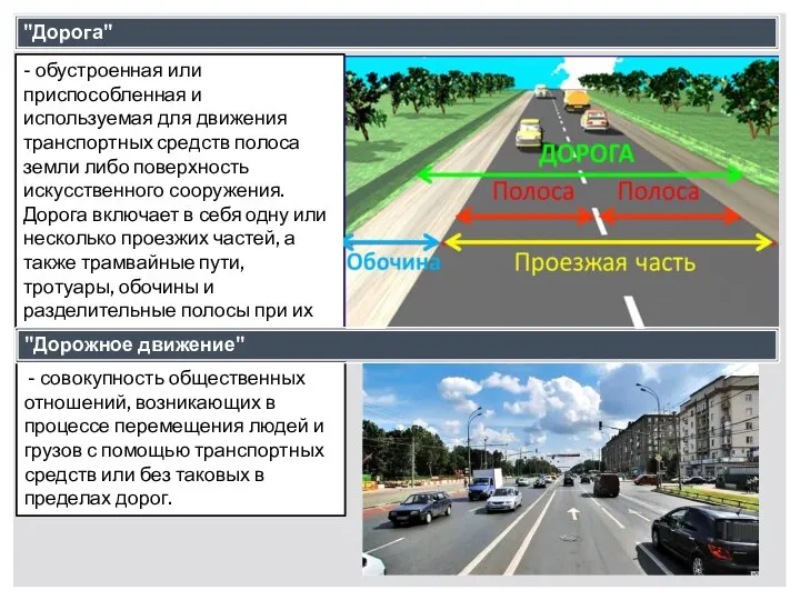 - обустроенная или приспособленная и используемая для движения транспортных средств полоса