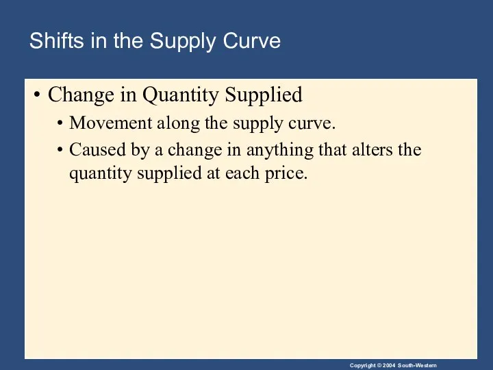 Shifts in the Supply Curve Change in Quantity Supplied Movement along