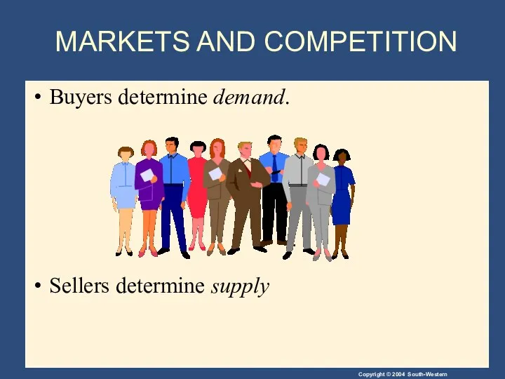 MARKETS AND COMPETITION Buyers determine demand. Sellers determine supply
