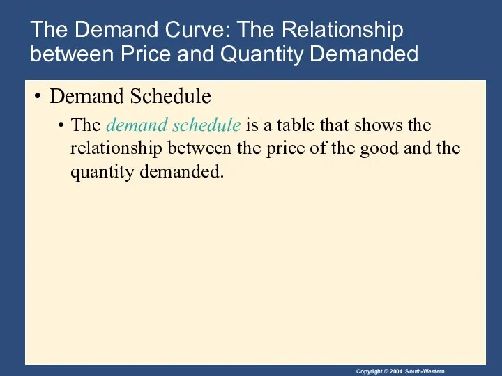 The Demand Curve: The Relationship between Price and Quantity Demanded Demand