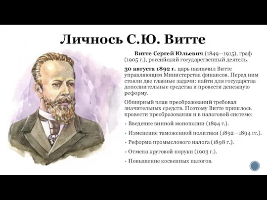 Личнось С.Ю. Витте Витте Сергей Юльевич (1849—1915), граф (1905 г.), российский