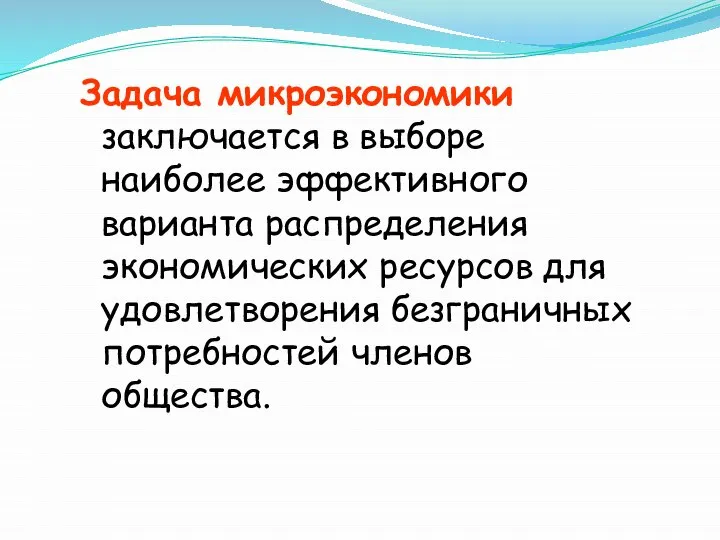 Задача микроэкономики заключается в выборе наиболее эффективного варианта распределения экономических ресурсов