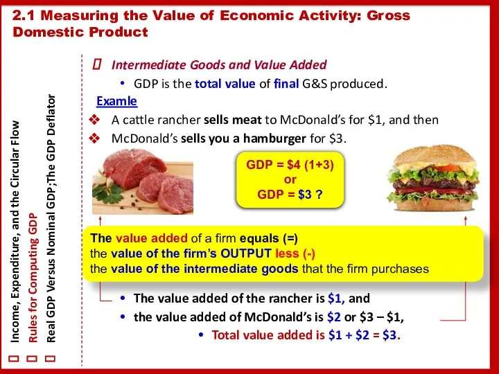 Intermediate Goods and Value Added GDP is the total value of