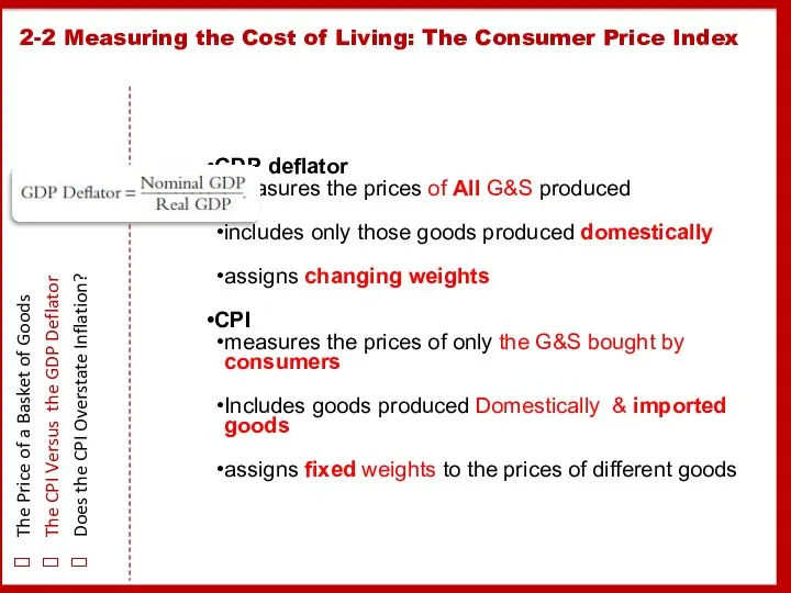 GDP deflator measures the prices of All G&S produced includes only