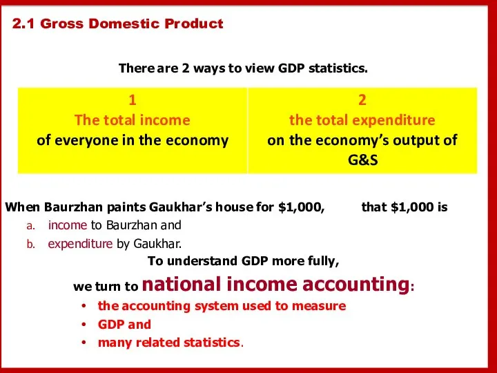 2.1 Gross Domestic Product There are 2 ways to view GDP